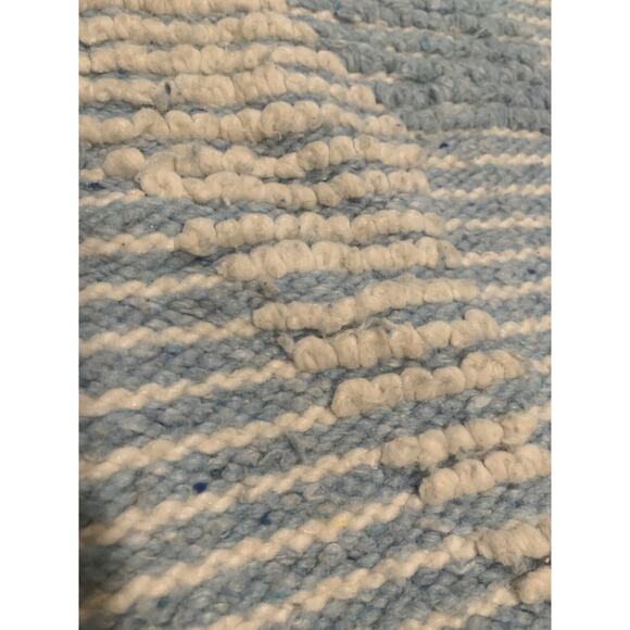 Hand Made Rug Blue White 55"x 34" Star Throw Chenille Woven Southwest Style Rect - Picture 5 of 8